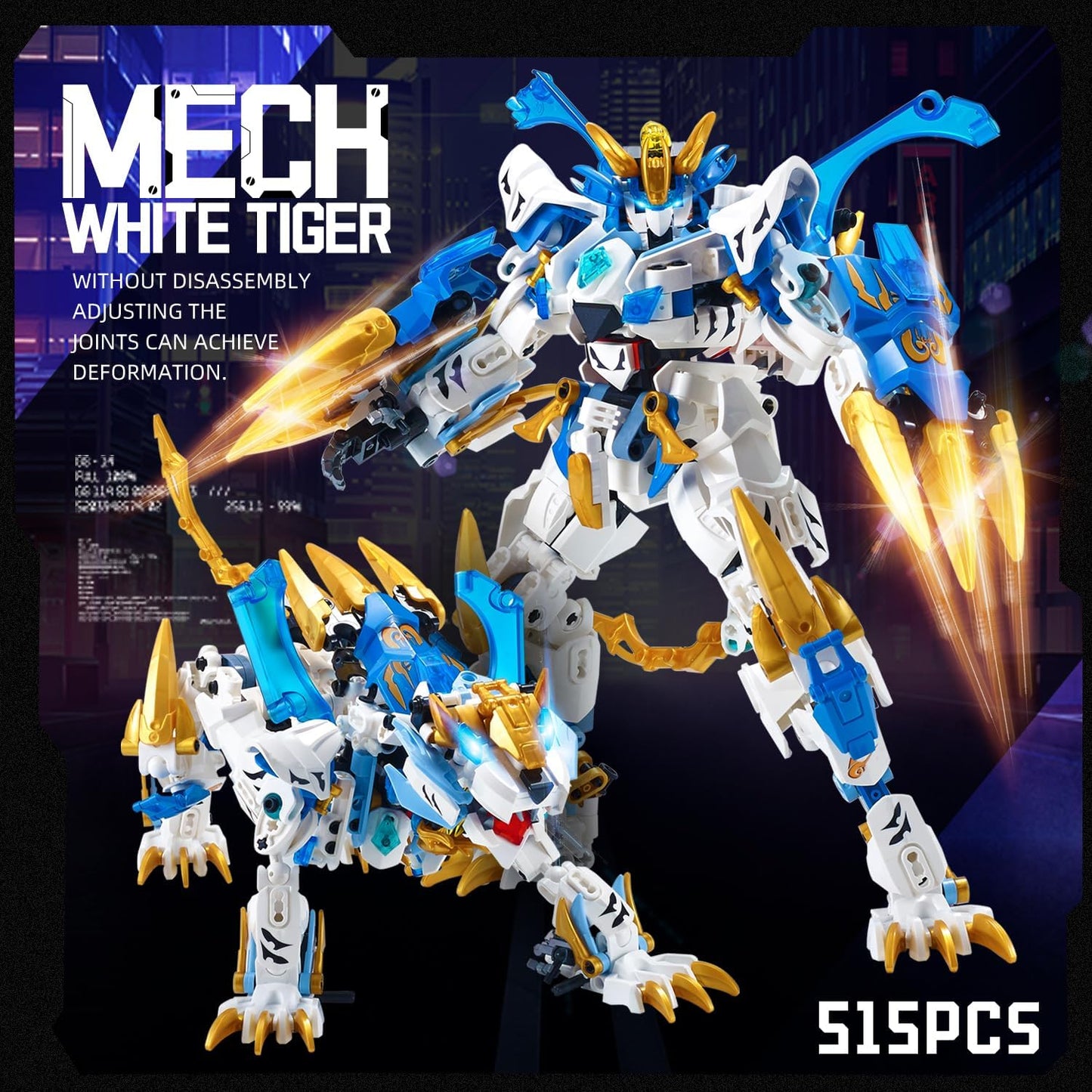 Building Blocks Toys - 2 in 1 Transformer Robot Toy Building Blocks Set, White Tiger/Mecha Collectible Toys for Adults Kids Boys 8 9 10+