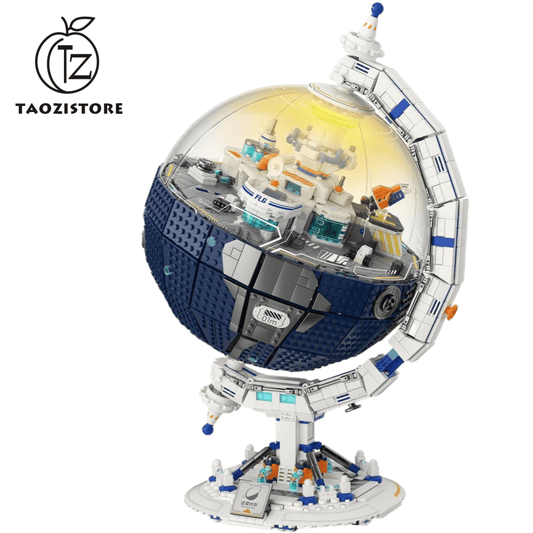 Space Planet Immigration Station Building Blocks Set Adult Version, 360° Rotating Ball Building Blocks with Lights, Collectible World Globe Model, Suitable for Collection