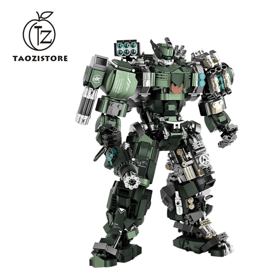 Mech Building Blocks Set for Adults，Motorized Robot Model Building Kit with Multiple Weapons, Industrial Style Collectible Gifts for Man Boys Ages 12+ (1403 PCS), Green