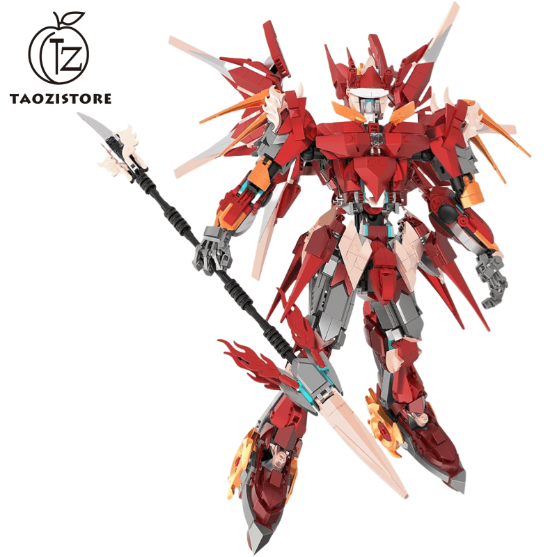 Hero Mech Building Blocks Set for Adults，Red Armor Robot Model Building Kit with Long Spear Weapons, Chinoiserie Style Collectible Gifts for Man Boys Ages 12+ (1662 PCS)