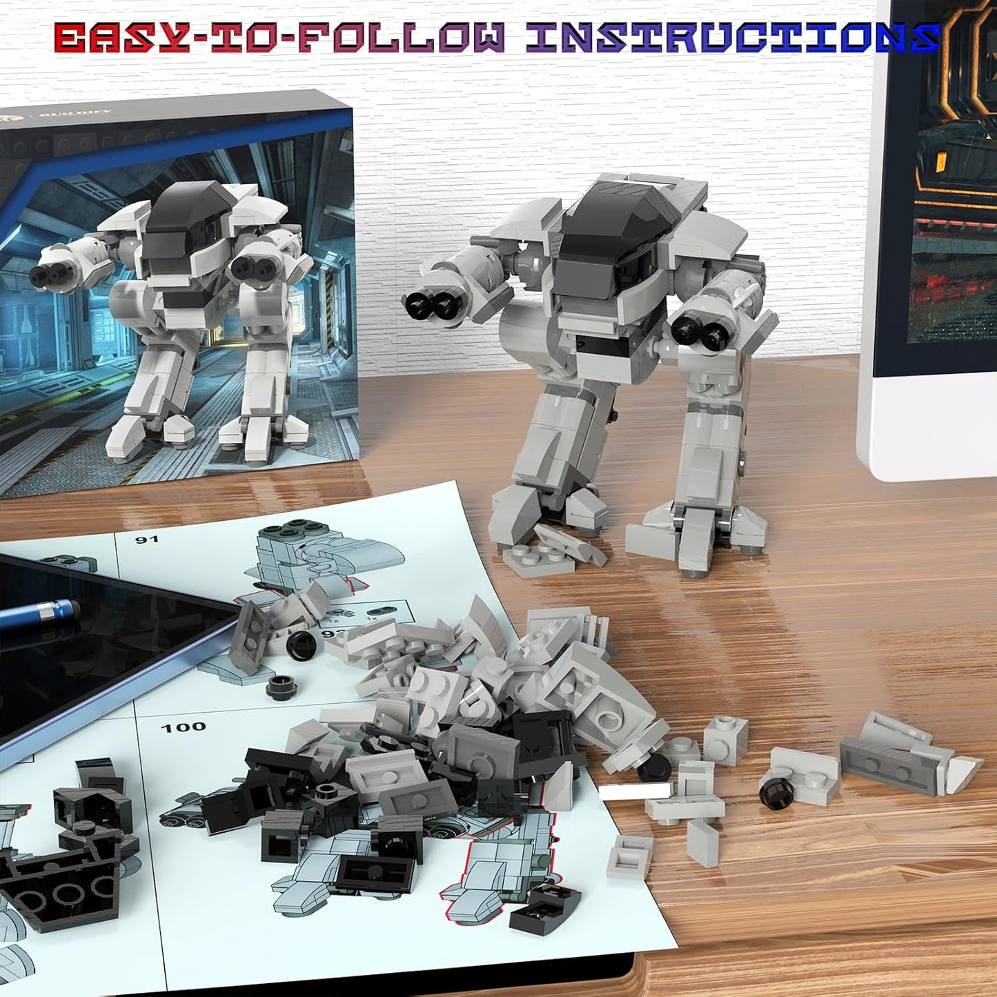 ED209 Robot Mecha Building Blocks, ED-209 Law Enforcement Robot Battle Mecha Armor Building Blocks Toys, 275 Pieces Mobile Suit Cool Mechanical Action Figure Model, Birthday Gift for Kids Boys Girls Adults