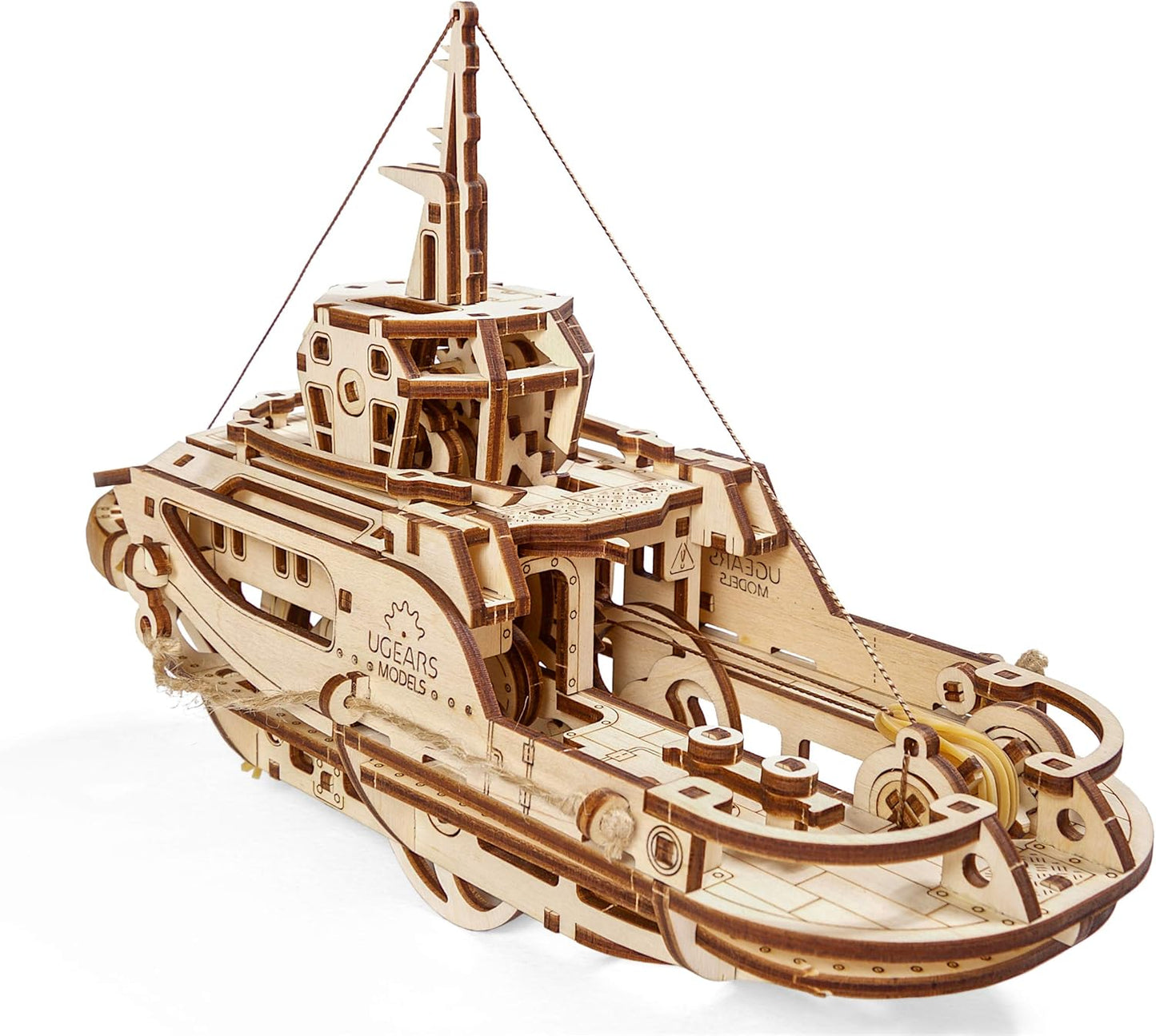 Tugboat 3D mechanical wooden model, self-assembly, DIY, puzzle game