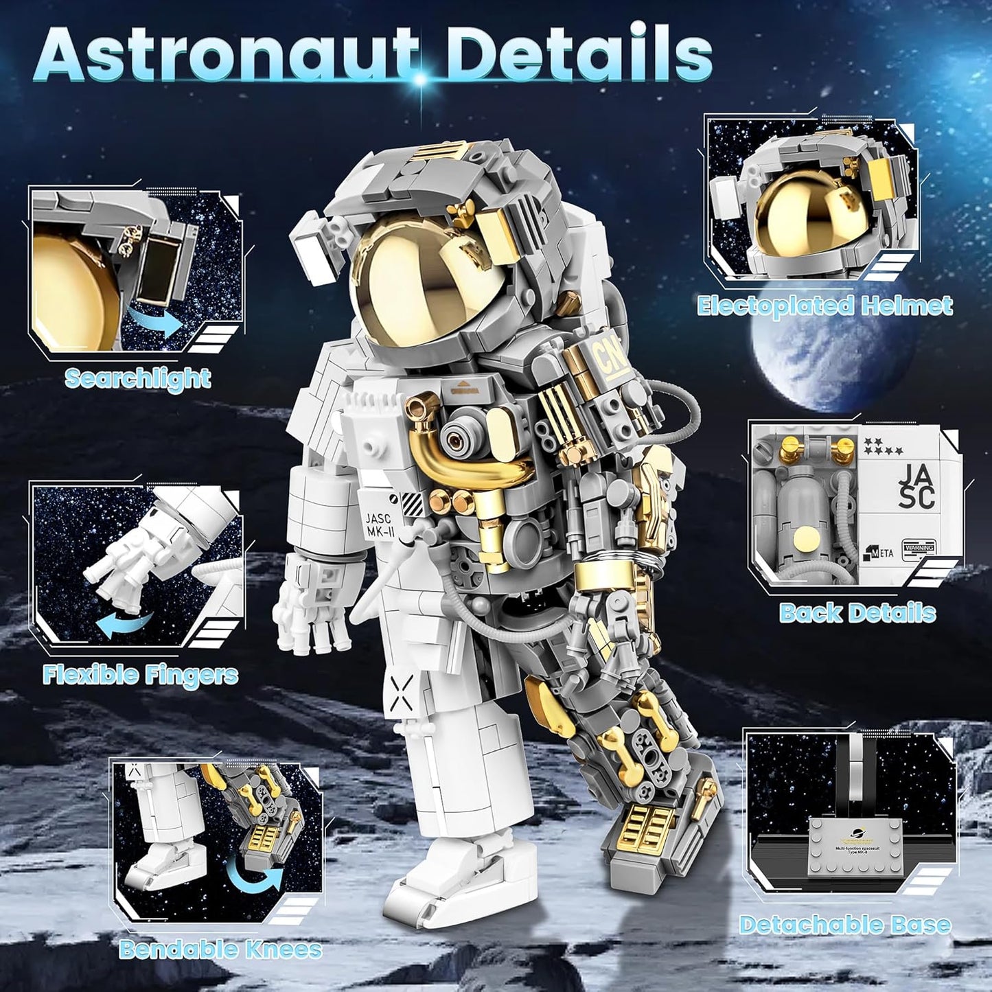 Space Astronaut Building Blocks Set, Astronaut Building Blocks Set for Adults, Space Building Kit Toy Gift for Kids Ages 8-14 with Display Stand