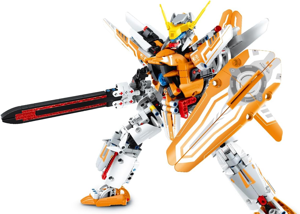 Mech Master - Mech Orange/White - 833 pieces - Brick Robot Model Figure, Brick Activity Set, Adjustable Joints