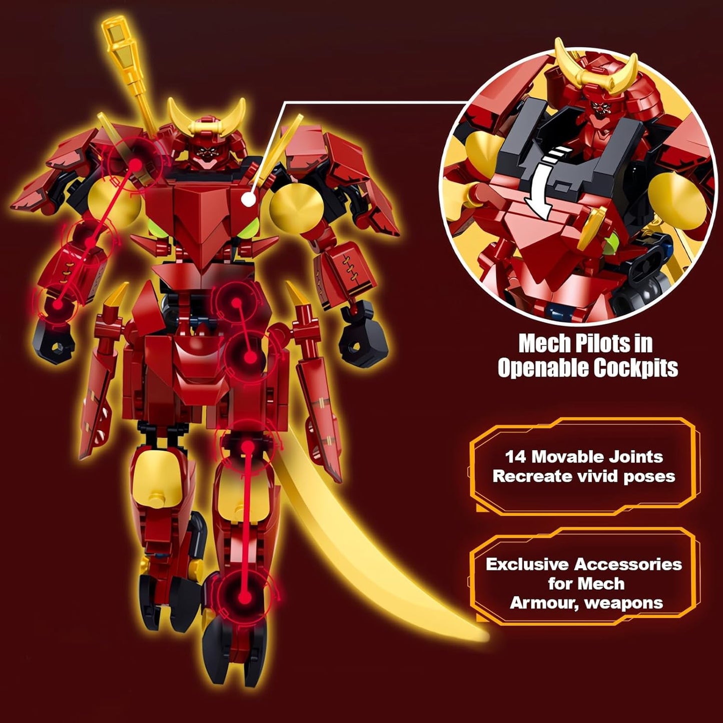 Red Samurai Mech Warrior Model Toy Building Sets