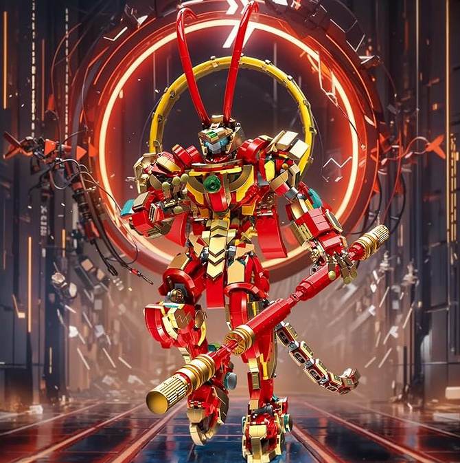 Monkey King Mech Building Sets for Adults and Kids , Action Figure Mecha Robot Toy Classic Chinoiserie Warrior Collectible Model Kit Cool Mech Display, Gifts for Boys, Girls