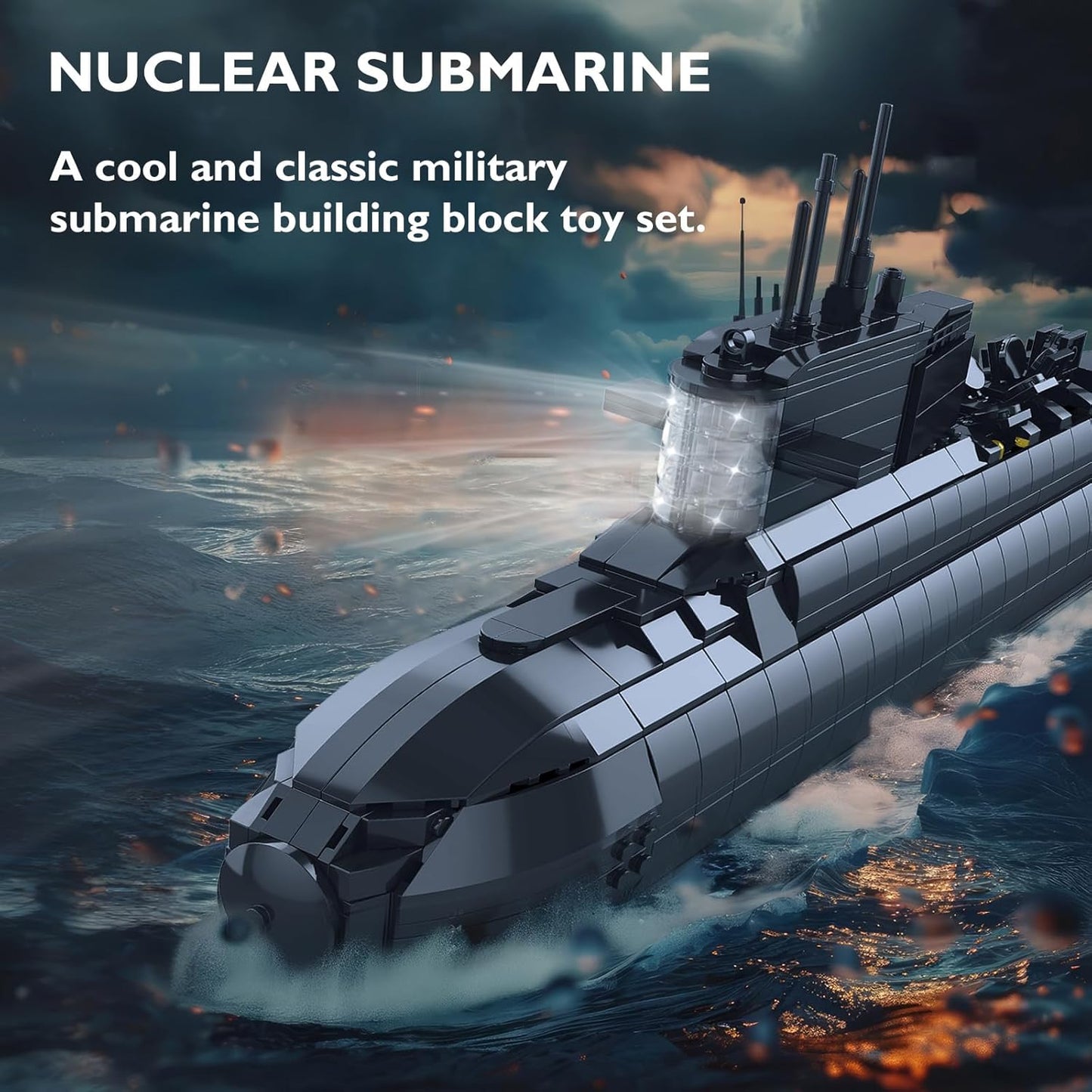 Nuclear Submarine Building Blocks Set - Military Submarine Toy with Light, WWII Historical Collectible Home Decor Battleship Building Set, Gift for Boys Teens Adults