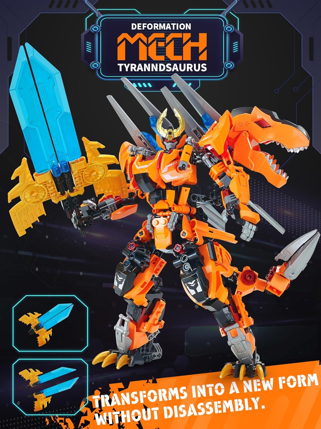 Dinosaur Set 2 in 1 Robot Building Blocks, Tyrannosaurus Rex Transformer Toy Kit, Dinosaur Park Mecha Action Figure, Boys Birthday Gift, Adult Age 8-12 Years Old (T-Rex)