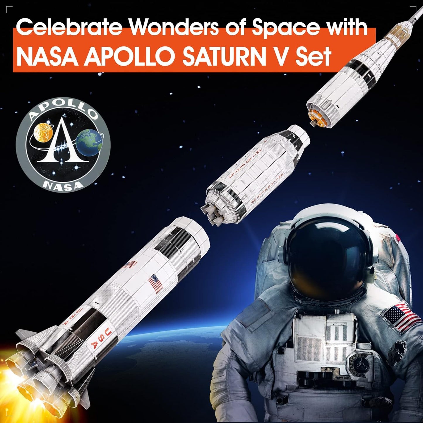 NASA Apollo Saturn V 3D Jigsaw Puzzle for Adults Kids Space Toys for Boys Ages 5-8, Rocket Ship Building Jigsaw Puzzle for Kids Ages 8-10 12-14, Space Exploration Jigsaw Model Set Building for Adults, 136 Pieces