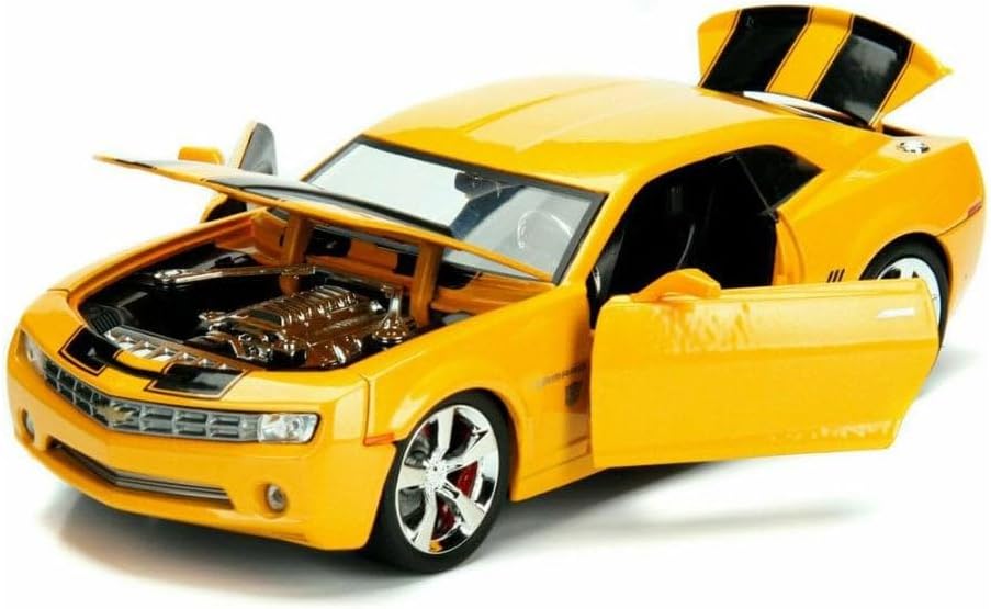 2006 Chevrolet Camaro Concept Yellow Bumblebee with Robot on Chassis and Collectible Metal Coins Transformers Movie 1/24 Diecast Model Car by Jada 98497