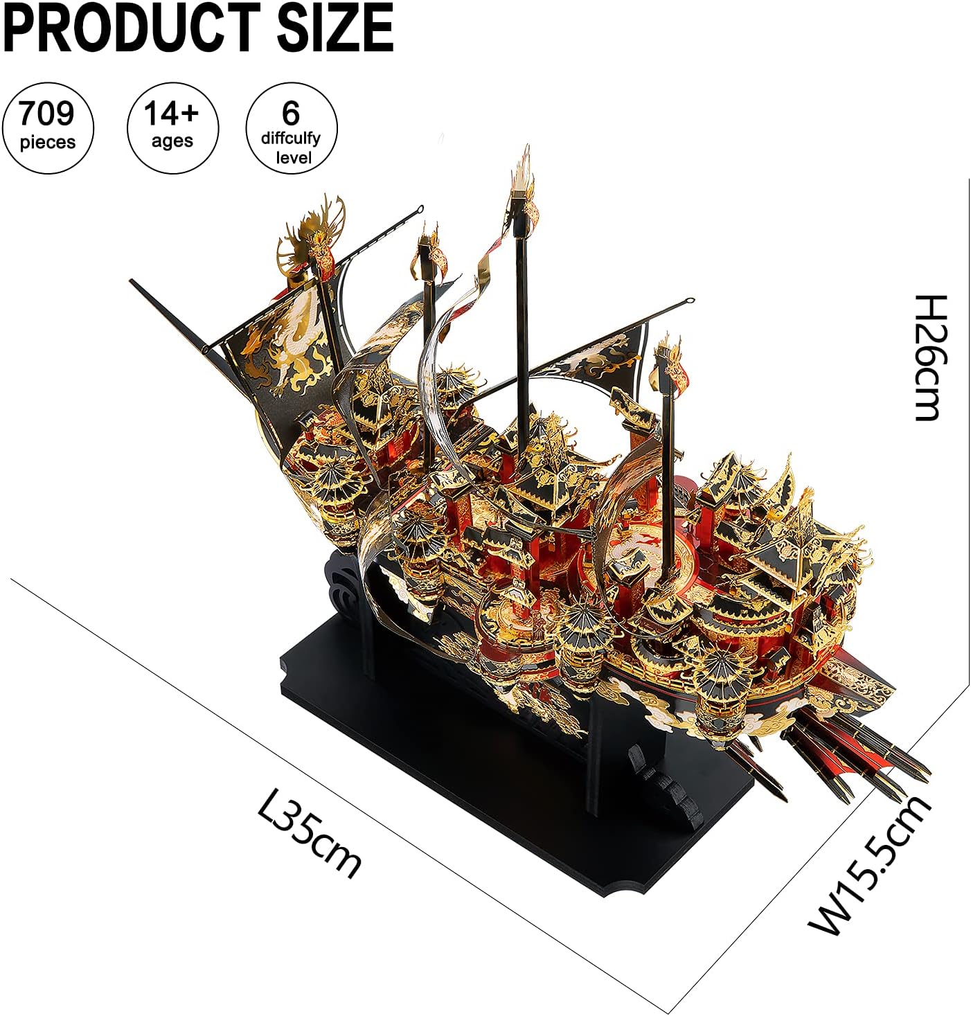 3D Metal Jigsaw Puzzle Ship Model Kit for Adults to Build, Wind Breaking Boat Model Building Kit, Brain Teaser DIY Craft Toy Gift for Teens Boys Girls Family - 709 pcs