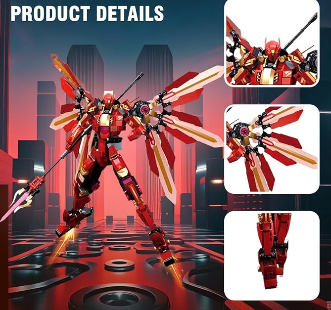 Red Transformers Mech Building Blocks Set (511+ Pieces), Assembled Mech Robot Model Kit Mech Warrior Toy