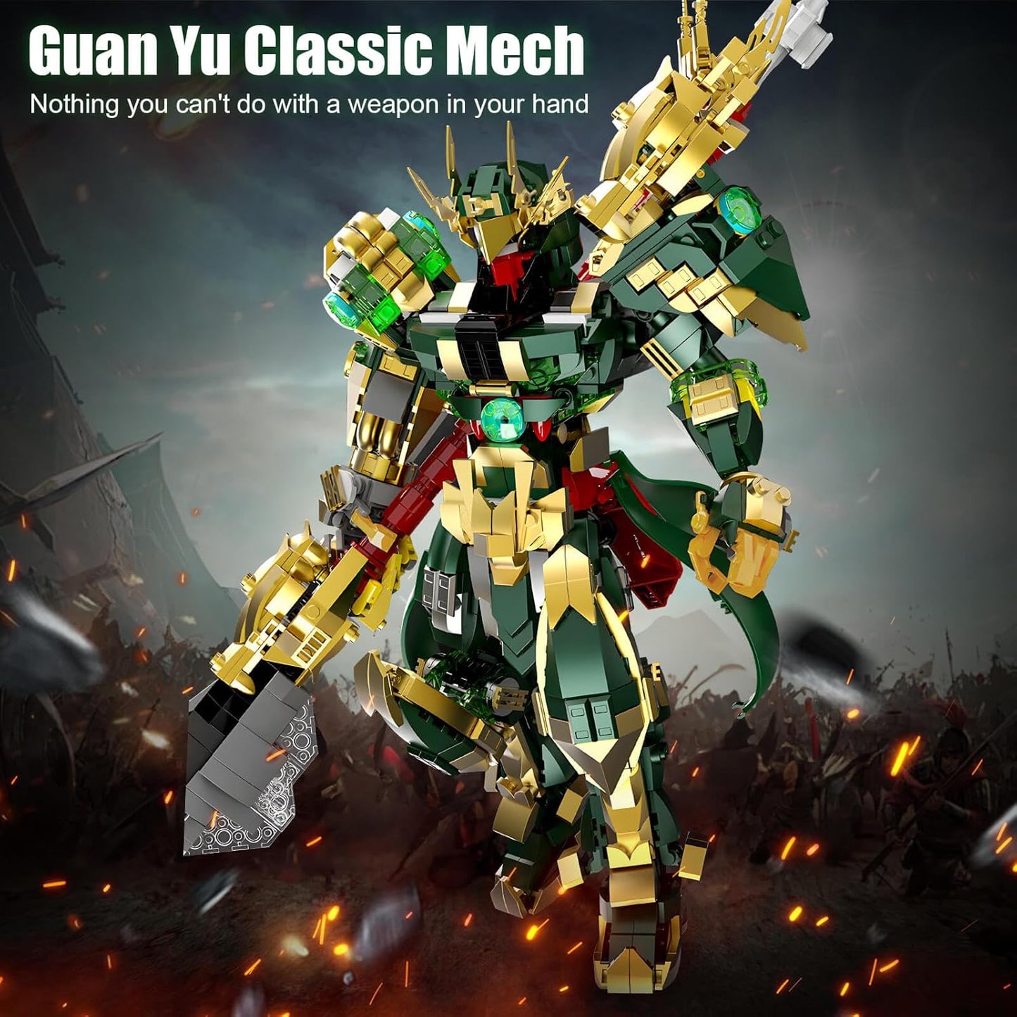 Mech Robot Building Set,  China Guan Yu General Chinoiserie Mech Action Figures Model Weapons, Hero Warrior Collectible Display Toys Gifts for Boys Adults 12+ (1408PCS)