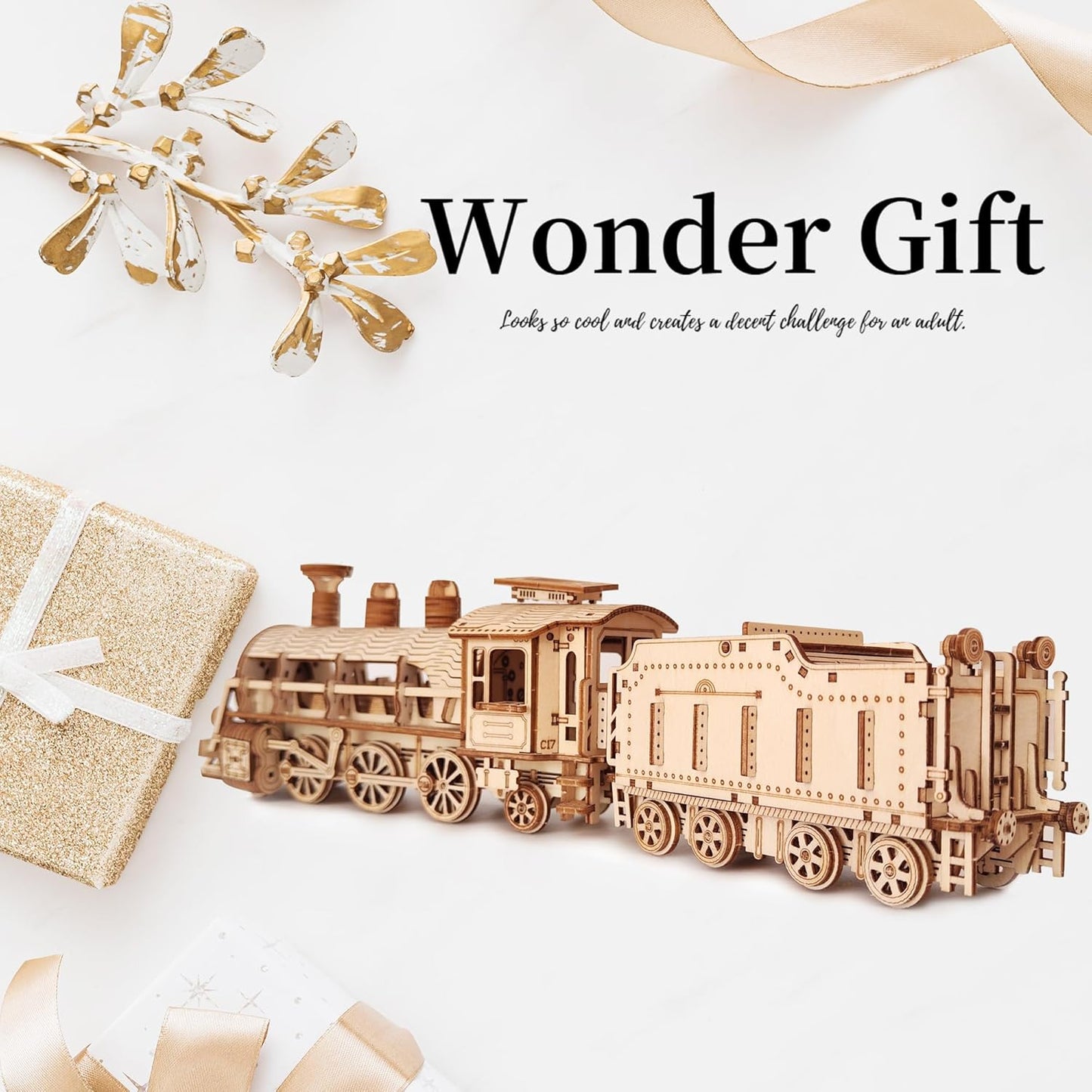 3D Wooden Adult Jigsaw Model Train Building Blocks Set Men Mechanical Jigsaw DIY Assembly Jigsaw Train Model Kit