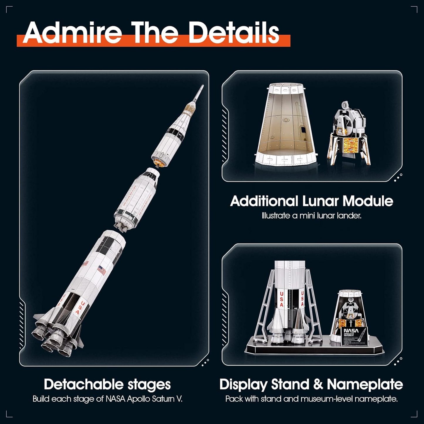 NASA Apollo Saturn V 3D Jigsaw Puzzle for Adults Kids Space Toys for Boys Ages 5-8, Rocket Ship Building Jigsaw Puzzle for Kids Ages 8-10 12-14, Space Exploration Jigsaw Model Set Building for Adults, 136 Pieces