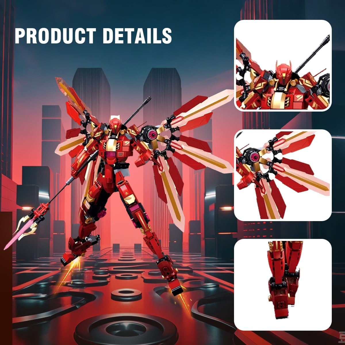 Red Transformers Mech Building Blocks Set (511+ Pieces), Assembled Mech Robot Model Kit Mech Warrior Toy, Suitable for Adults and Kids Holiday Gifts