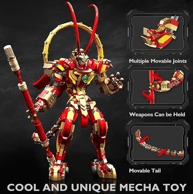 Monkey King Mech Building Sets for Adults and Kids , Action Figure Mecha Robot Toy Classic Chinoiserie Warrior Collectible Model Kit Cool Mech Display, Gifts for Boys, Girls