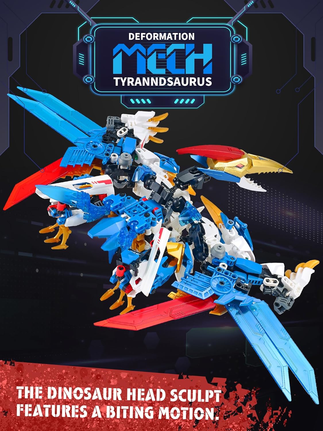 Dinosaur Transformer Mecha Technic Building Blocks Set, Pterodactyl 2-in-1 Building Blocks Model, Robot Action Figure Building Blocks Set for Boys Birthday, Adult Age 8-12 Years Old (Pterodactyl)