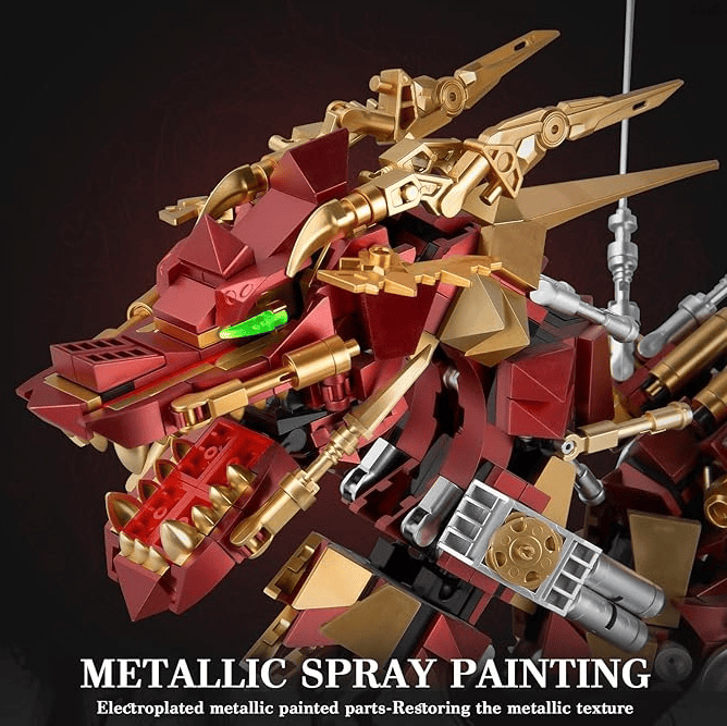 Dragon Building Blocks Sets for Adults, Red Mechanical Dragon Animal Building Model Collectible Display Toys, Cool Birthday for Boys Teens Fans (1596 Pcs)