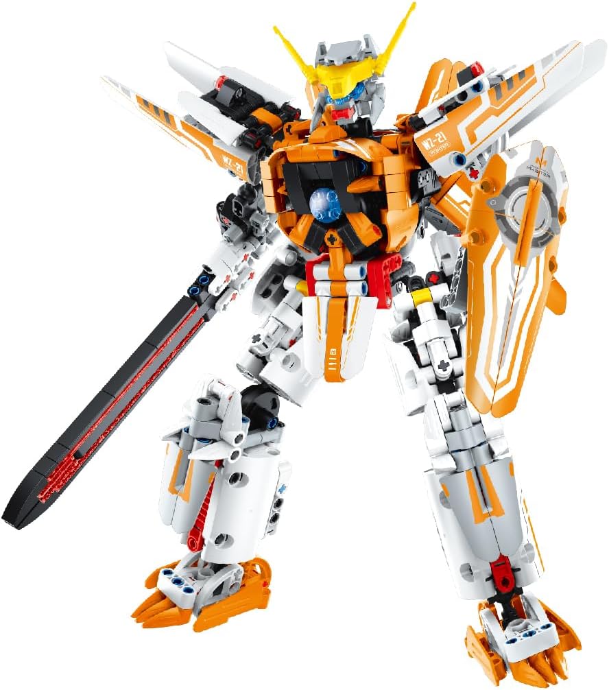 Mech Master - Mech Orange/White - 833 pieces - Brick Robot Model Figure, Brick Activity Set, Adjustable Joints