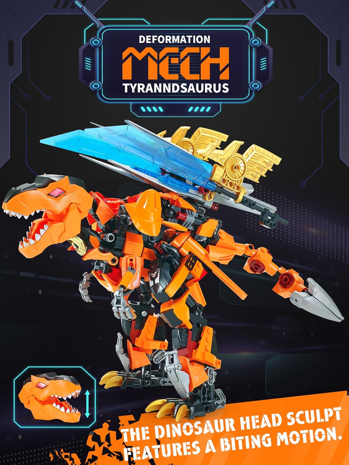 Dinosaur Set 2 in 1 Robot Building Blocks, Tyrannosaurus Rex Transformer Toy Kit, Dinosaur Park Mecha Action Figure, Boys Birthday Gift, Adult Age 8-12 Years Old (T-Rex)