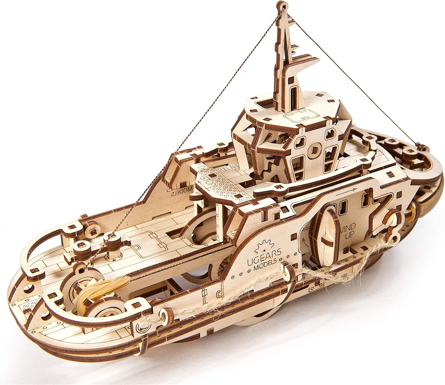 Tugboat 3D mechanical wooden model, self-assembly, DIY, puzzle game