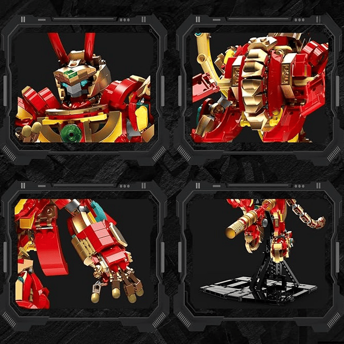 Monkey King Mech Building Sets for Adults and Kids , Action Figure Mecha Robot Toy Classic Chinoiserie Warrior Collectible Model Kit Cool Mech Display, Gifts for Boys, Girls