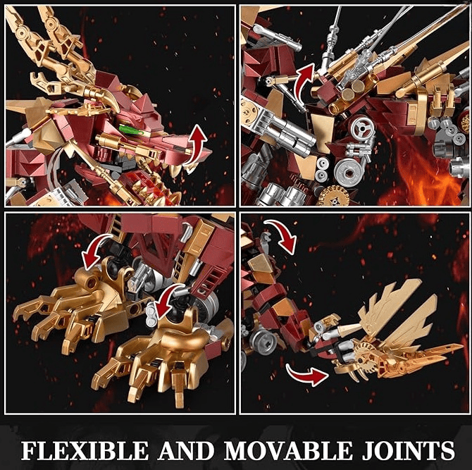 Dragon Building Blocks Sets for Adults, Red Mechanical Dragon Animal Building Model Collectible Display Toys, Cool Birthday for Boys Teens Fans (1596 Pcs)