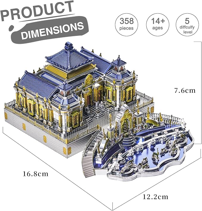 Piececool 3D Metal Puzzles, The Old Summer Palace Chinese Traditional Architecture Building Models Kit to Build for Adults Brain Teaser 3D Puzzle Toys Gift Home Decor DIY Crafts - 358 PCS