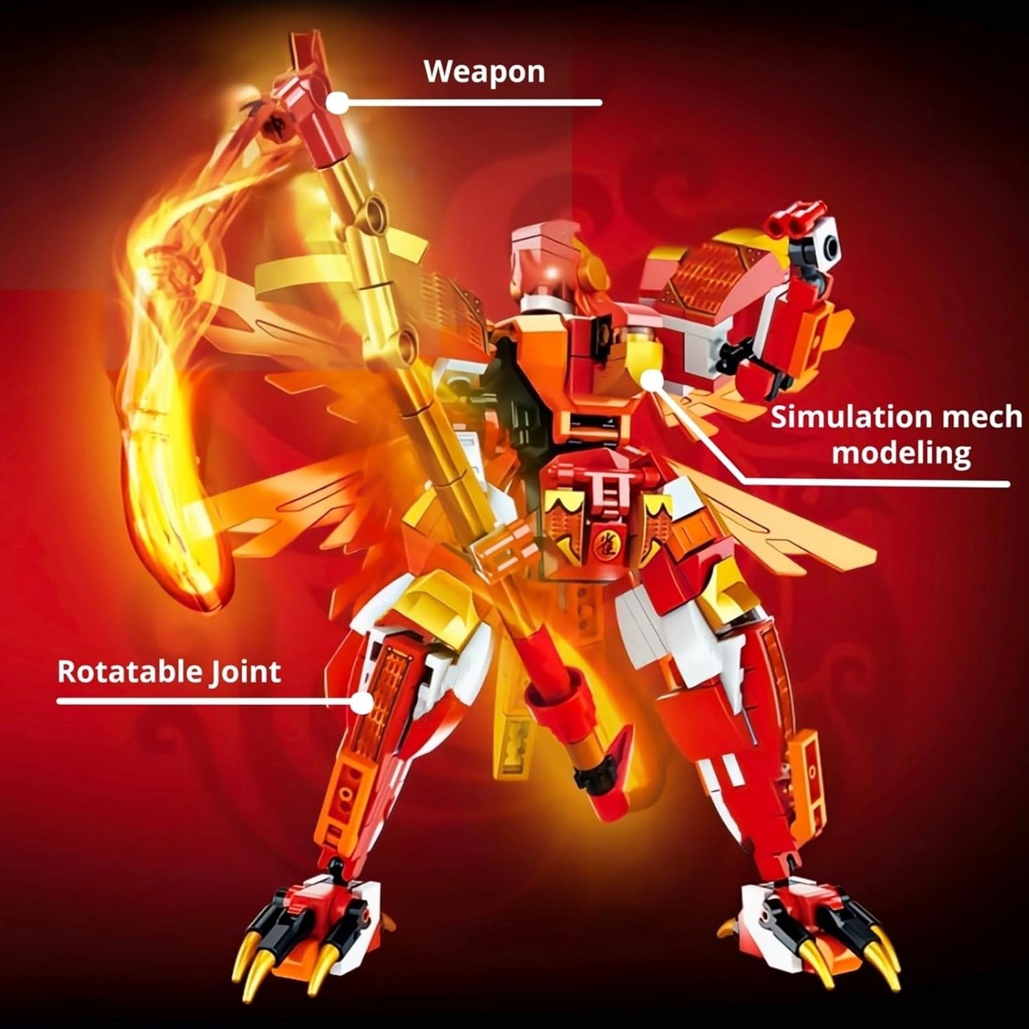 Fire Fighting Mech Toy Building Blocks Set, Red Ninja Figure Warrior Hero Display Model Toy, Armored Battle Robot Adventure Playset for Boys Girls Birthday