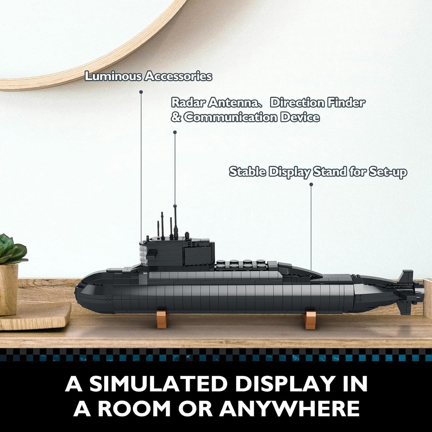 Nuclear Submarine Building Blocks Set - Military Submarine Toy with Light, WWII Historical Collectible Home Decor Battleship Building Set, Gift for Boys Teens Adults