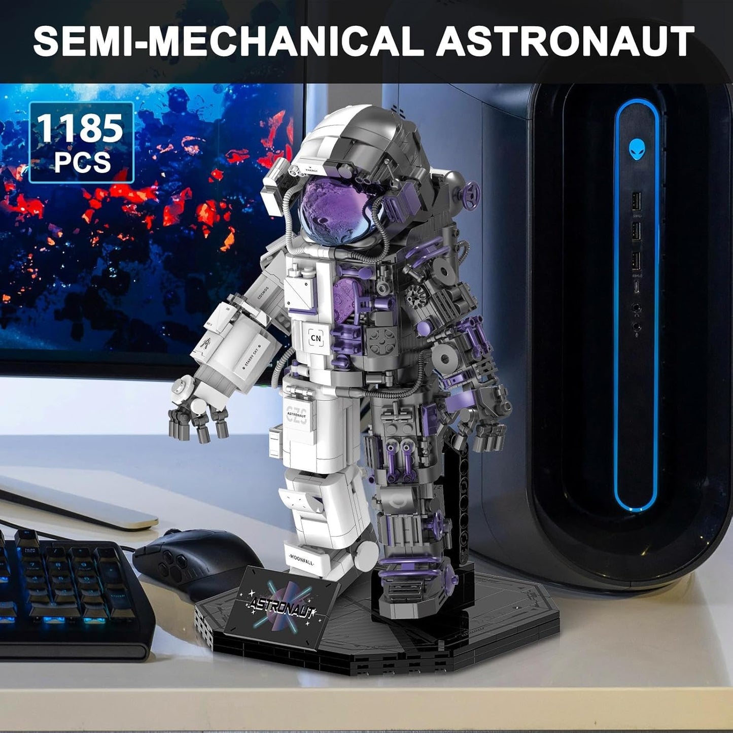 Space Astronaut Adult Building Blocks Set, Cyborg Astronaut Action Model with Display Stand, Suitable for Office Home Decoration, Spaceman Toy Gift, Suitable for 8-14 Years Old Boys and Girls