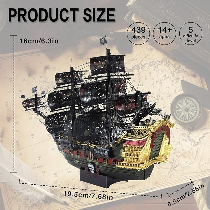 Metal Puzzles for Adults, The Queen Anne's Revenge Pirate Ship Model Kits, 3D Watercraft Model Building Kit, DIY Craft Kits Difficult 3D Puzzles for Family Time