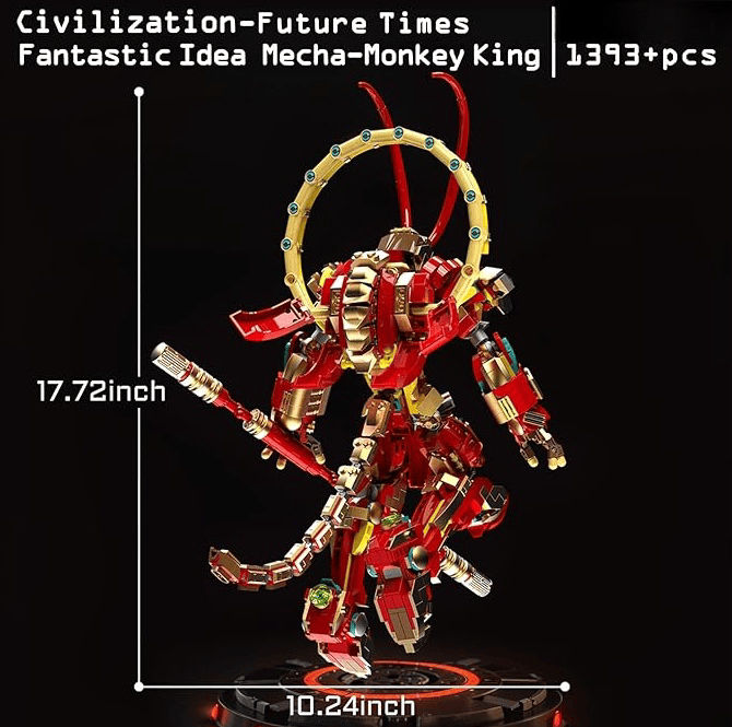 Monkey King Mech Building Sets for Adults and Kids , Action Figure Mecha Robot Toy Classic Chinoiserie Warrior Collectible Model Kit Cool Mech Display, Gifts for Boys, Girls