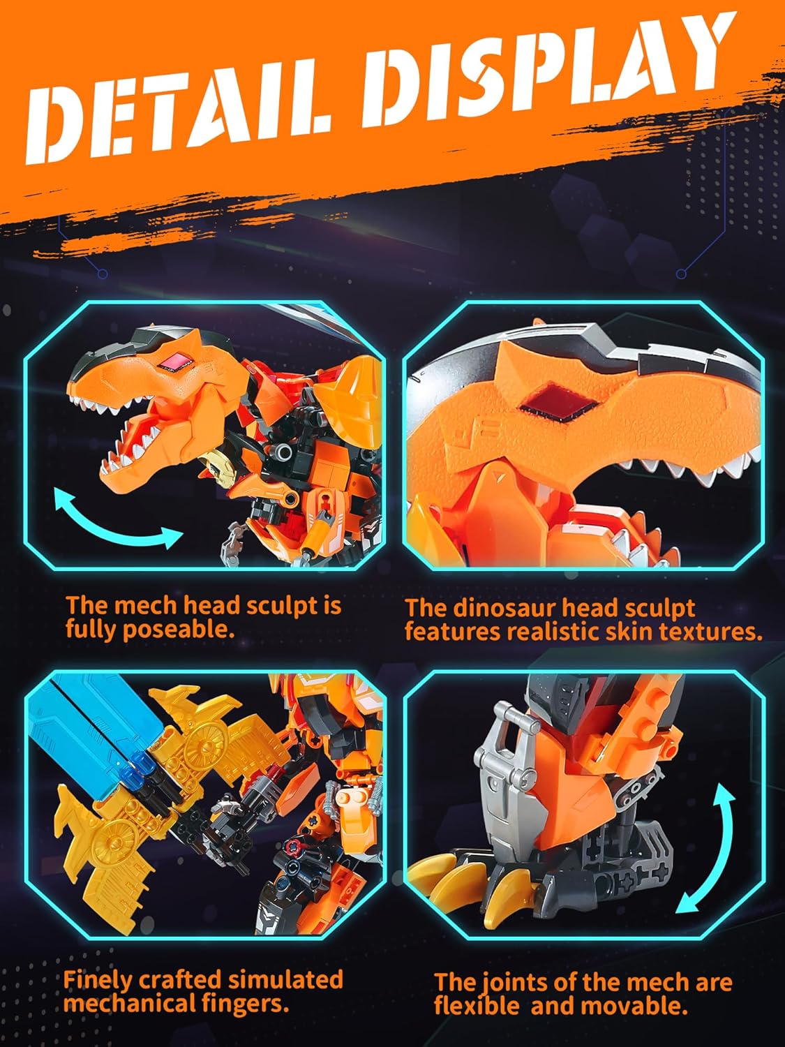 Dinosaur Set 2 in 1 Robot Building Blocks, Tyrannosaurus Rex Transformer Toy Kit, Dinosaur Park Mecha Action Figure, Boys Birthday Gift, Adult Age 8-12 Years Old (T-Rex)