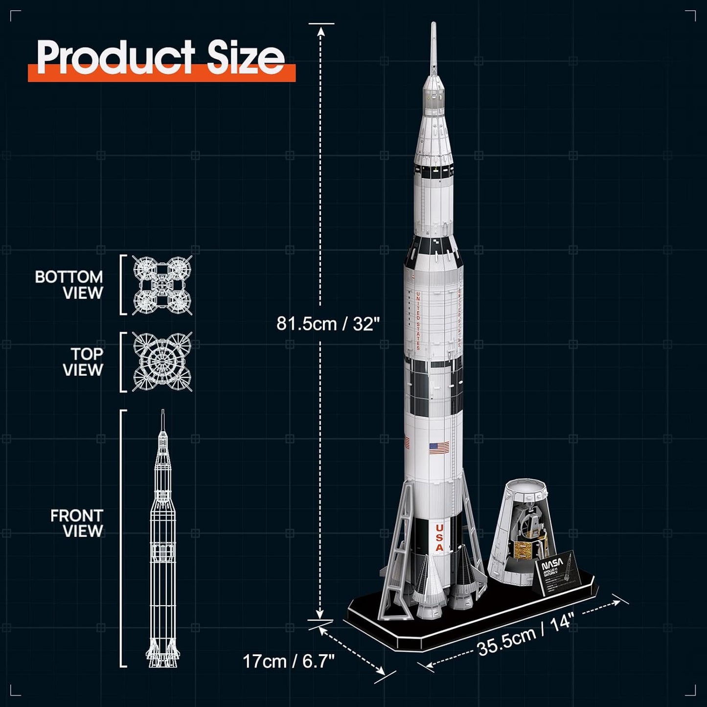 NASA Apollo Saturn V 3D Jigsaw Puzzle for Adults Kids Space Toys for Boys Ages 5-8, Rocket Ship Building Jigsaw Puzzle for Kids Ages 8-10 12-14, Space Exploration Jigsaw Model Set Building for Adults, 136 Pieces