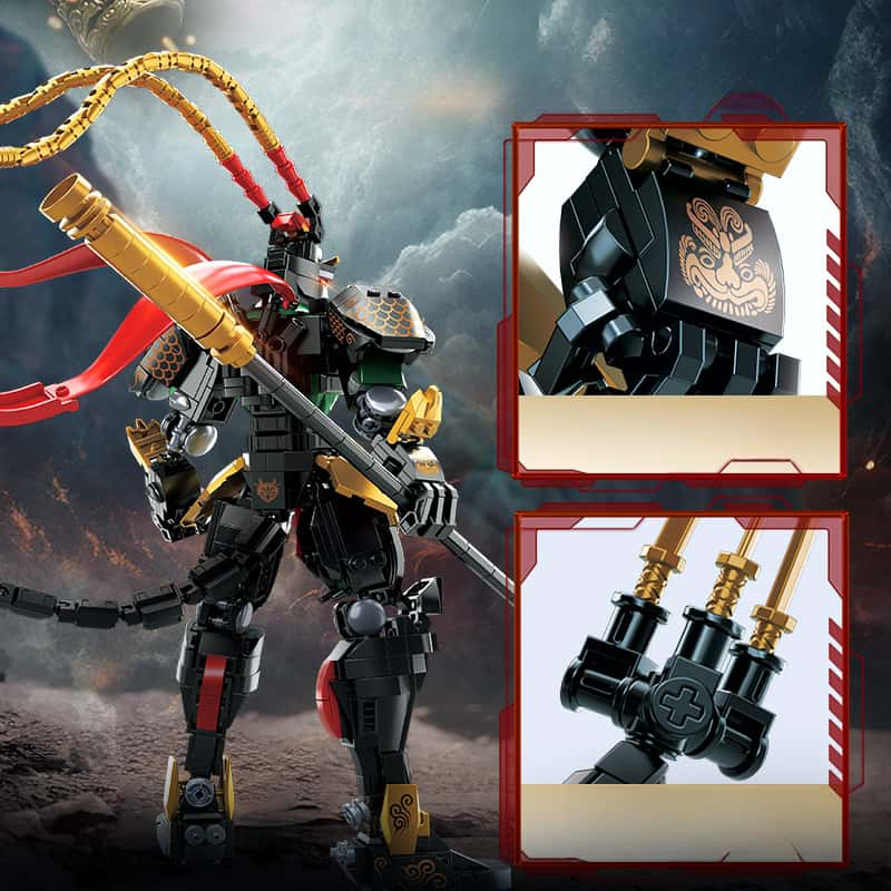 Mecha Robot Building Blocks Set, Monkey King Action Figure Toy with Flexible Joints and Weapons, Hero Warrior Chinese Style Mecha Model, Collectible Gift for Boys and Girls