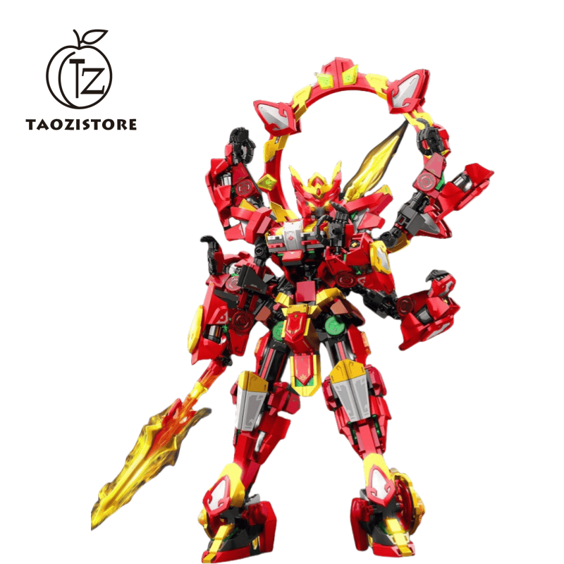 Mecha robot building block set, mythical Nezha mecha action figure toy with flexible joints and weapons, heroic warrior Chinese style mecha model, collection gift for boys and girls