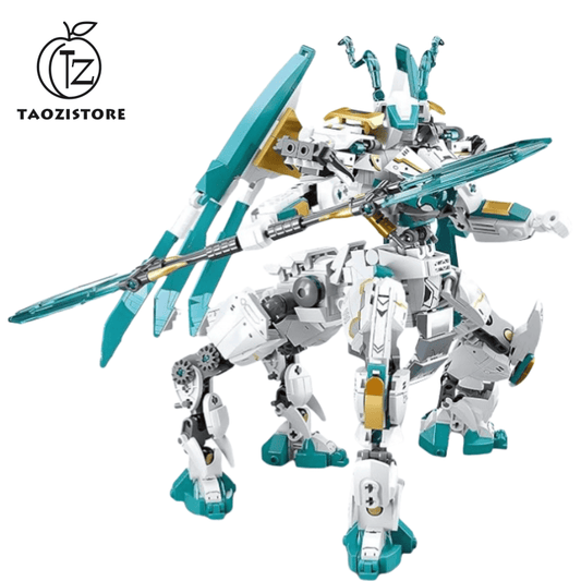 Dragon Transforming Mech Building Blocks Set, 2 in 1 Warrior City Action Robot Model Building Kit, 731 PCS Cool Rider Mech Toys Gift for Adults and Kids Boys 8 10 12+